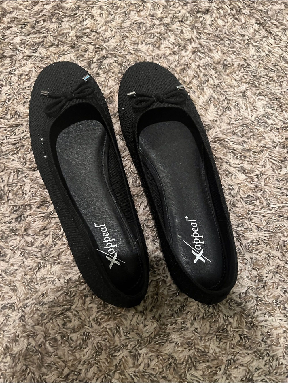 Xappeal Black Knit Ballet Flats with Bow Accent